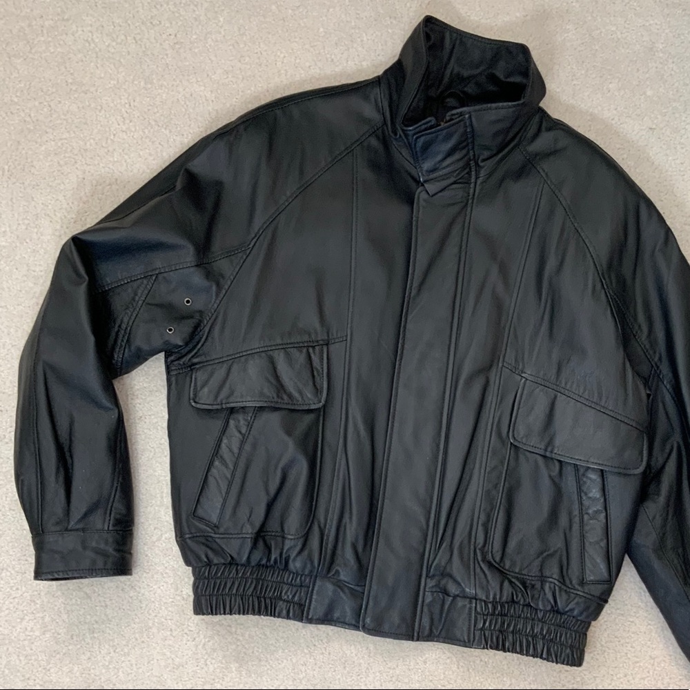 Winlit NY Leather Banded Bottom Bomber Jacket